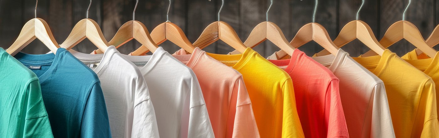row of colorful t-shirts